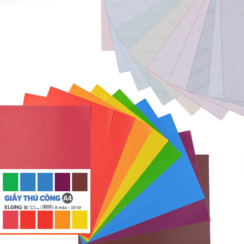 Giấy thủ công caro 8 màu Couche A4 10 tờ 705 Klong